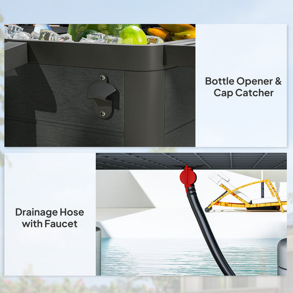 104 Quart Patio Cooler with Wheels, Holds up to 70 Bottles / 120 Cans, Rolling Ice Chest with Bottle Opener and Shelves, Outdoor Beverage Bar Cart with Handles, Black