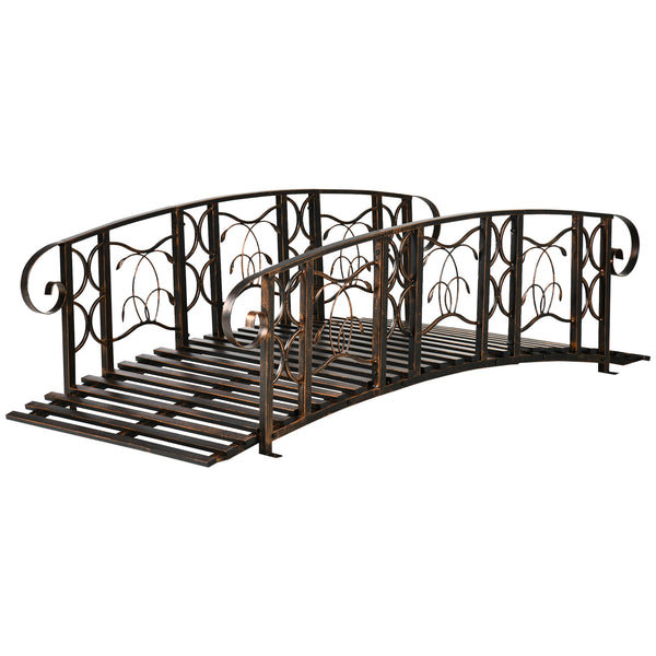 Outsunny 6' Metal Arch Backyard Garden Bridge with 660 lbs. Weight Capacity, Safety Siderails, Vine Motifs, Easy Assembly for Backyard Creek, Stream, Pond, Brown