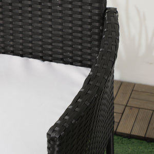 2-Seat Patio Furniture with Tea Table, Outdoor PE Rattan Wicker Loveseat with Padded Cushions and Tempered Glass Top for Garden, Porch, Poolside, Light Grey