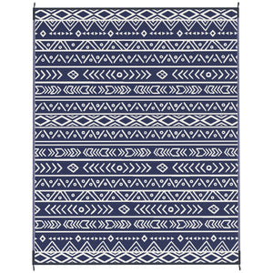 Outsunny Reversible Outdoor Rug, 8' x 10' Waterproof Plastic Straw Floor Mat, Portable RV Camping Carpet, Large Floor Mat for Backyard, Deck, Picnic, Beach, Blue & White Geometric