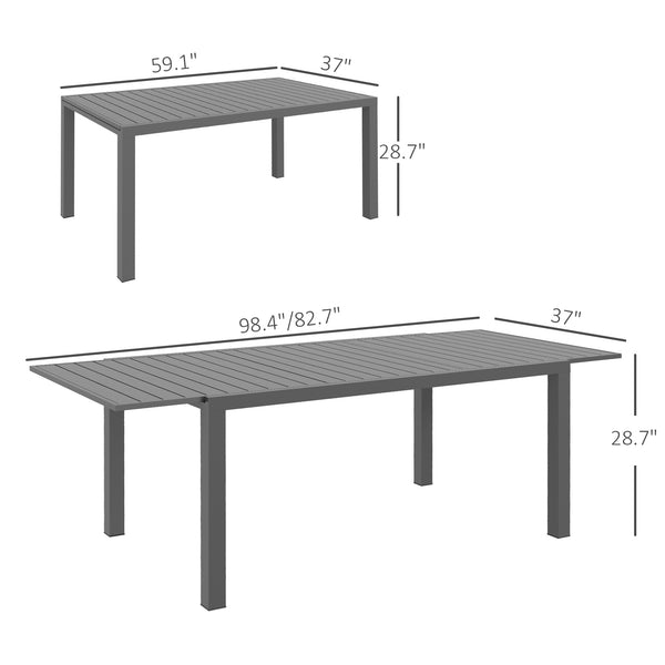 Outsunny Expandable Patio Table, Rectangle Patio Table, Outdoor Dining Table for 6-8 People with Aluminum Frame & Slatted Tabletop for Garden, Lawn, Balcony, Terrace, Charcoal Gray