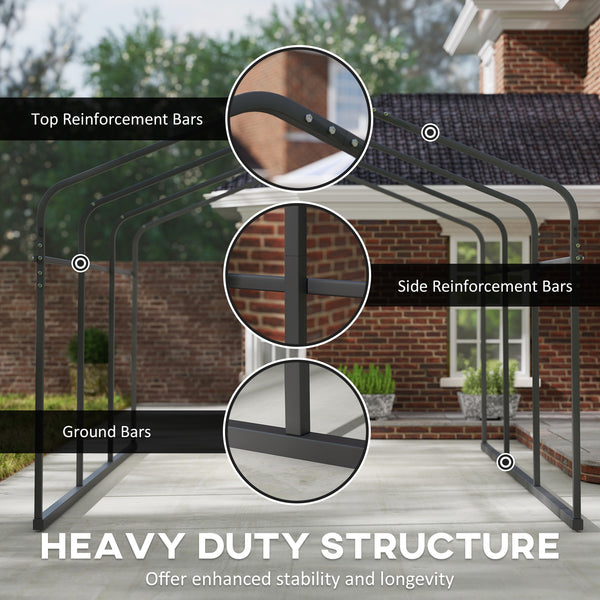 10' x 15' Heavy Duty Metal Carport, Waterproof Garage Car Canopy Shelter with Galvanized Metal Roof and Removable Sidewalls for Cars, Boats, Tractors, Dark Gray