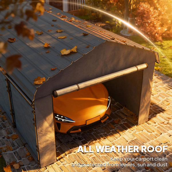 10' x 15' Heavy Duty Metal Carport, Waterproof Garage Car Canopy Shelter with Galvanized Metal Roof and Removable Sidewalls for Cars, Boats, Tractors, Dark Gray