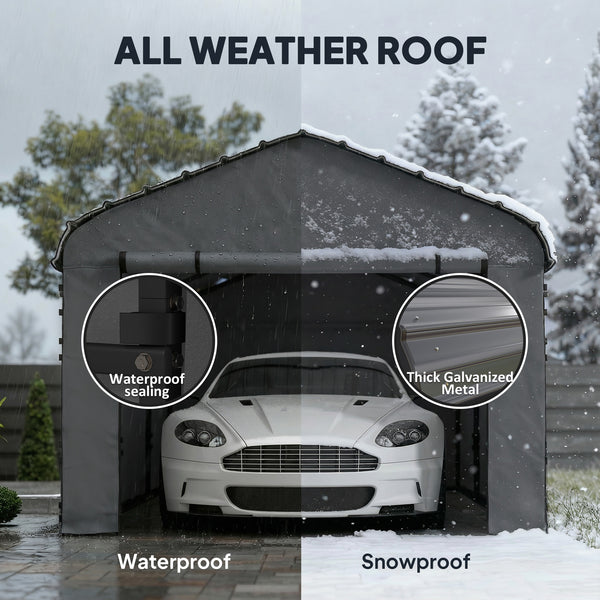 10' x 15' Heavy Duty Metal Carport, Waterproof Garage Car Canopy Shelter with Galvanized Metal Roof and Removable Sidewalls for Cars, Boats, Tractors, Dark Gray