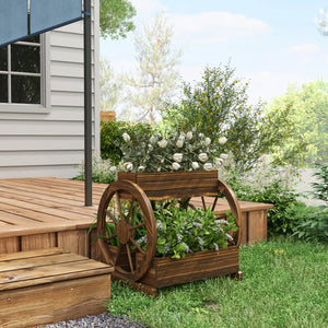 Outsunny 2-Tier Raised Garden Bed, Wooden Wagon Planter Boxes with Drainage Holes, for Vegetables Flowers Herbs, 25" x 21" x 24"