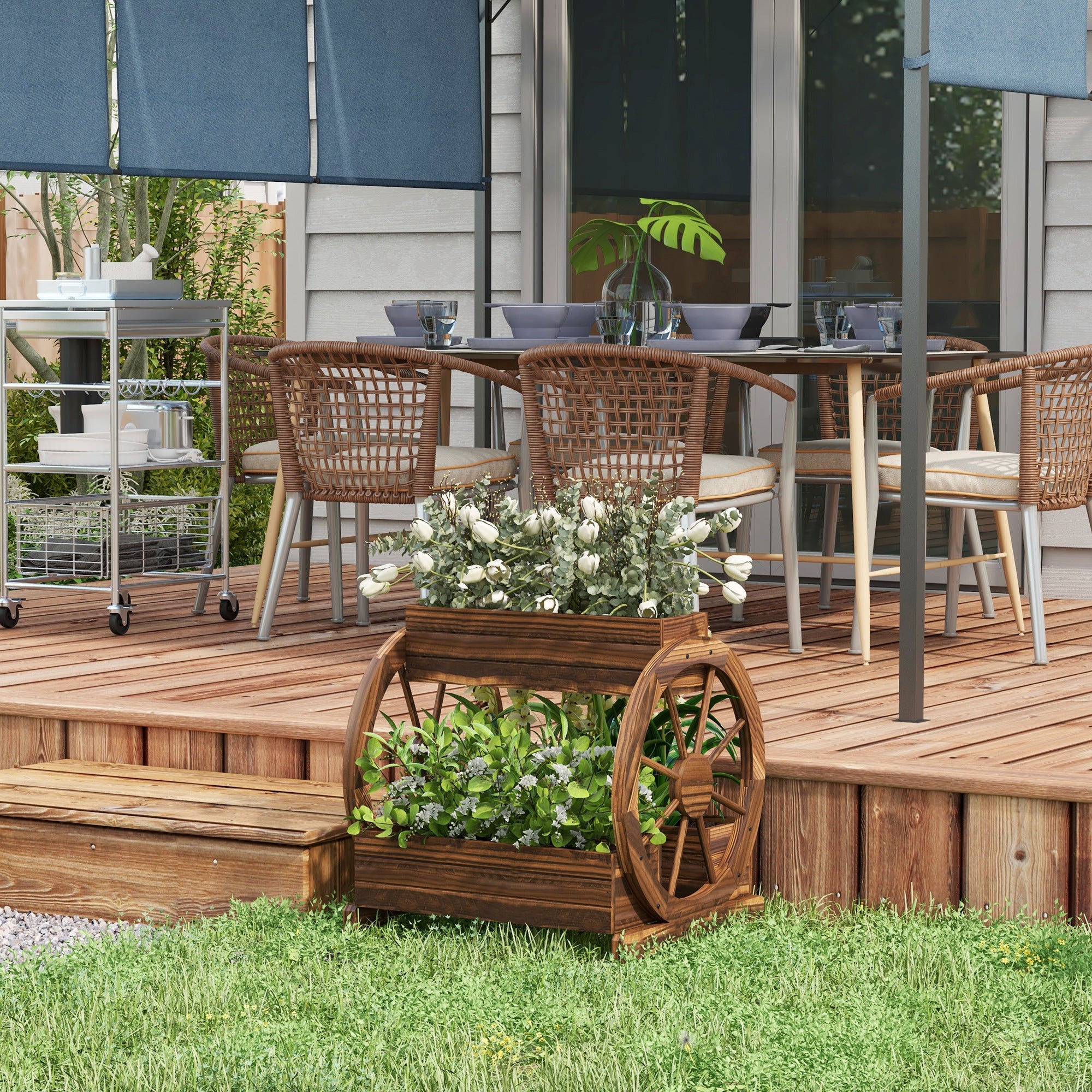 Elevate Your Garden with a 2-Tier Wooden Wagon Planter Bed | Outsunny