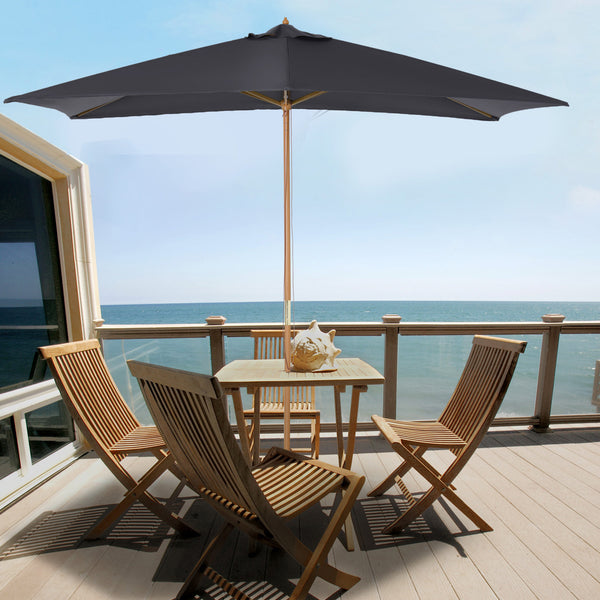 7' x 10' Wooden Patio Umbrella, Rectangular Garden Parasol, Market Table Umbrella with Top Vent, Dark Grey