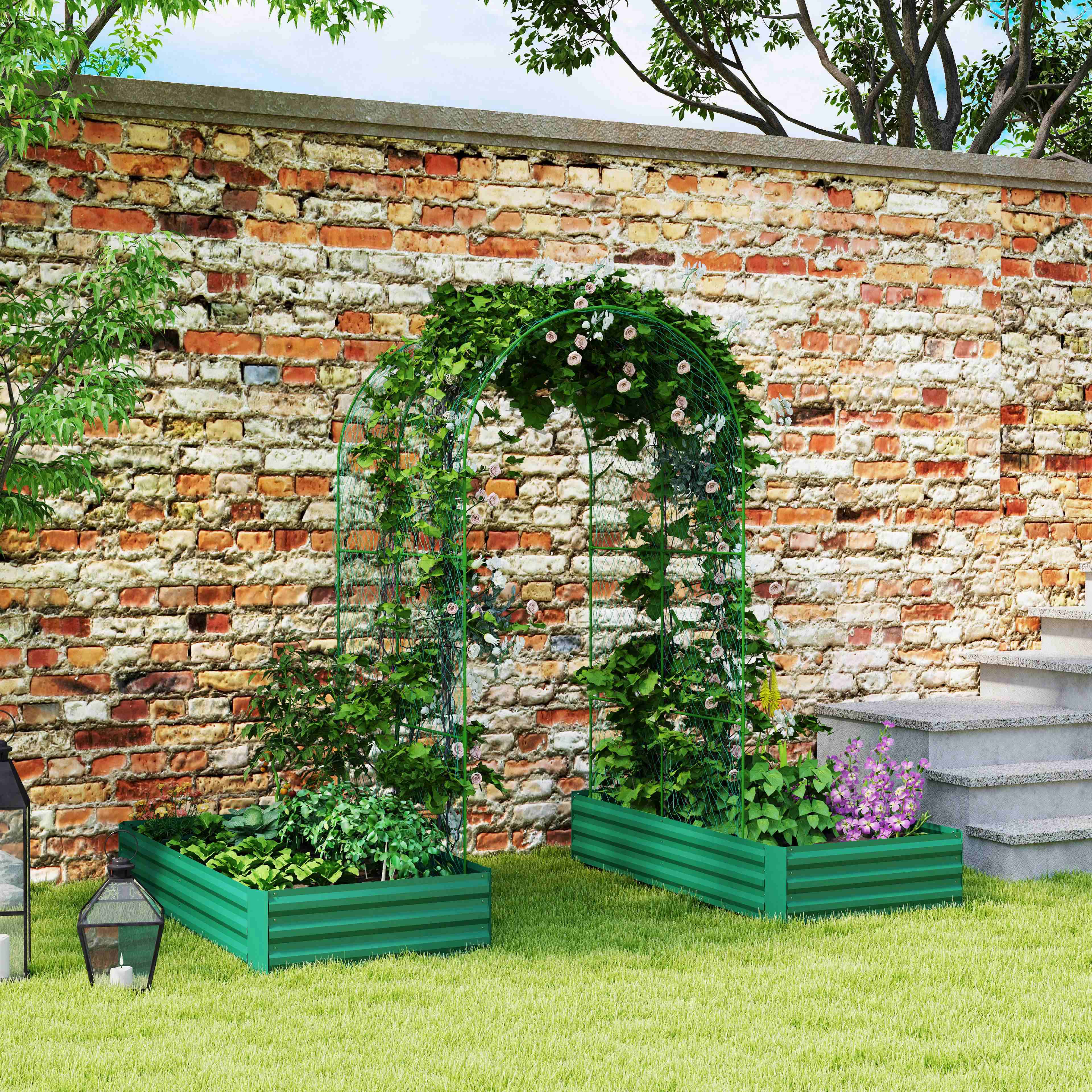 trellis kit for climbing plants Outsunny Galvanized Raised Garden Bed with Arch Trellis for Climbing Plants, Vegetables, Flowers