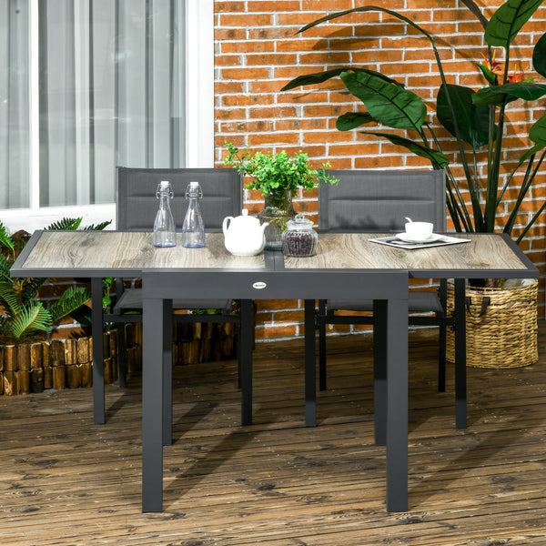 Extendable Outdoor Dining Table, Aluminum Garden Table, Rectangular Patio Table with Plastic Board Tabletop for Balcony, Lawn, Beige