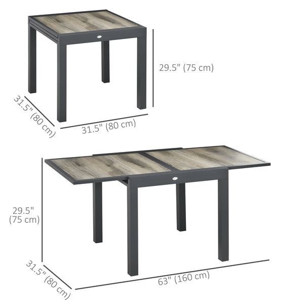 Extendable Outdoor Dining Table, Aluminum Garden Table, Rectangular Patio Table with Plastic Board Tabletop for Balcony, Lawn, Beige