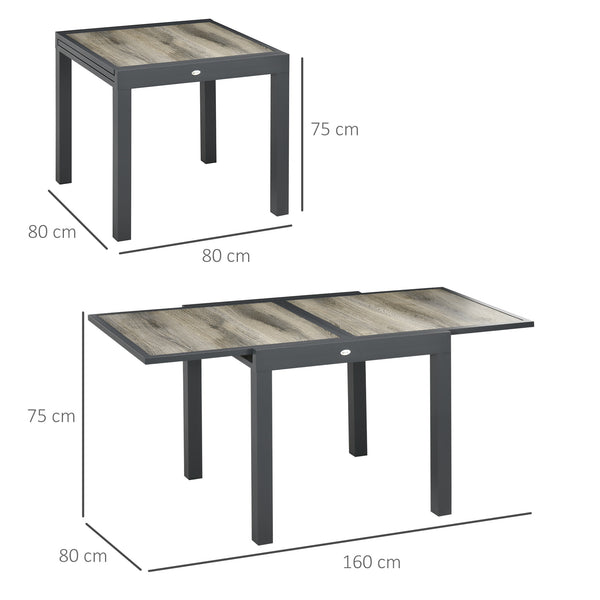 Extending Garden Table, Outdoor Dining Table for 6, Aluminium Frame Rectangular Patio Table with Plastic Board Tabletop,80/160L x 80W x 75H cm, Beige