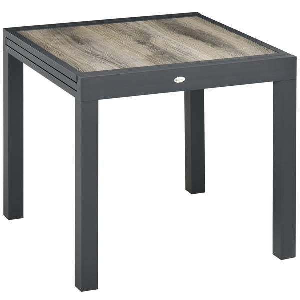 Extending Garden Table, Outdoor Dining Table for 6, Aluminium Frame Rectangular Patio Table with Plastic Board Tabletop,80/160L x 80W x 75H cm, Beige
