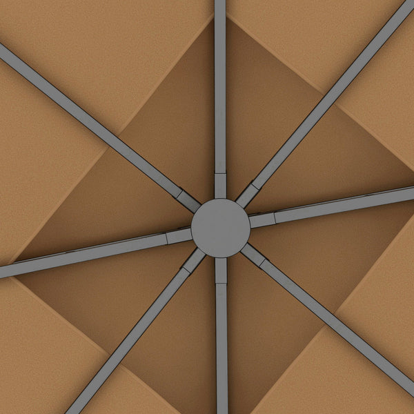 10' x 12' Patio Gazebo with Corner Frame Shelves, Double Roof Outdoor Gazebo Canopy Shelter with Netting for Patio, Wedding, Catering & Events, Brown