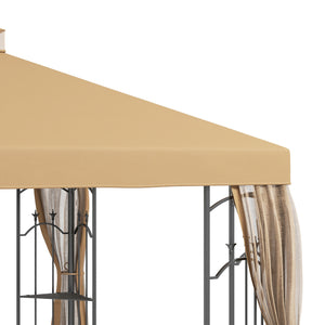 10' x 12' Patio Gazebo with Corner Frame Shelves, Double Roof Outdoor Gazebo Canopy Shelter with Netting for Patio, Wedding, Catering & Events, Brown