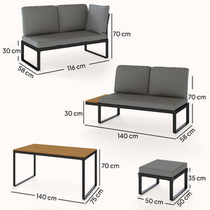 6-Piece Garden Corner Sofa Set with Cushions, 6-8 Seater Aluminium Garden Furniture Set with Coffee Table, Patio Sectional Conservatory Furniture for Patio & Terrace, Grey