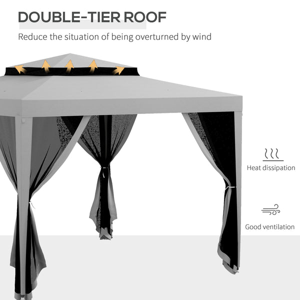 10' x 10' Canopy Tent, Party Tent with Mesh Netting and Double Tier Roof for Backyard, Garden, Patio, Outdoor, Grey