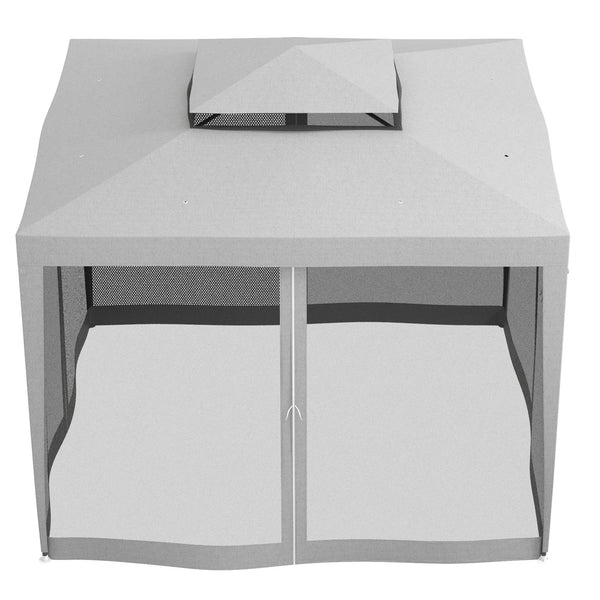 10' x 10' Canopy Tent, Party Tent with Mesh Netting and Double Tier Roof for Backyard, Garden, Patio, Outdoor, Grey