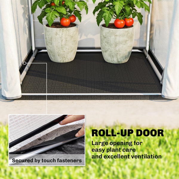 Mini Greenhouse, Portable Green House with Roll-Up Door, PE Base, Small Greenhouse for Garden Patio, 100 x 100 x 195 cm, White