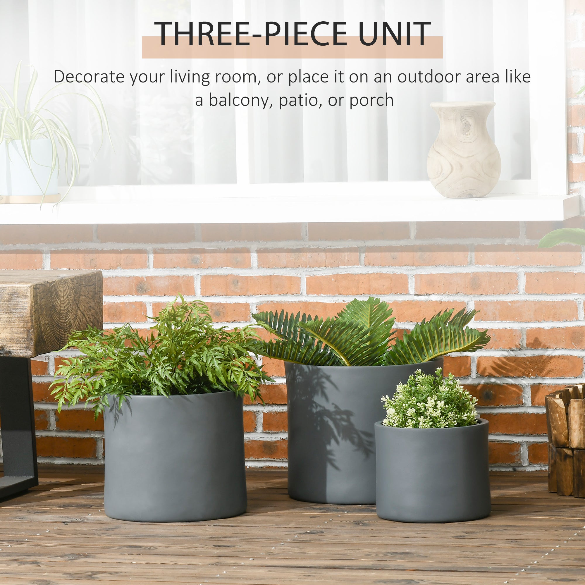 planter pots canada Outsunny Set of 3 Planters, 13"/11.5"/9" with Drainage Holes