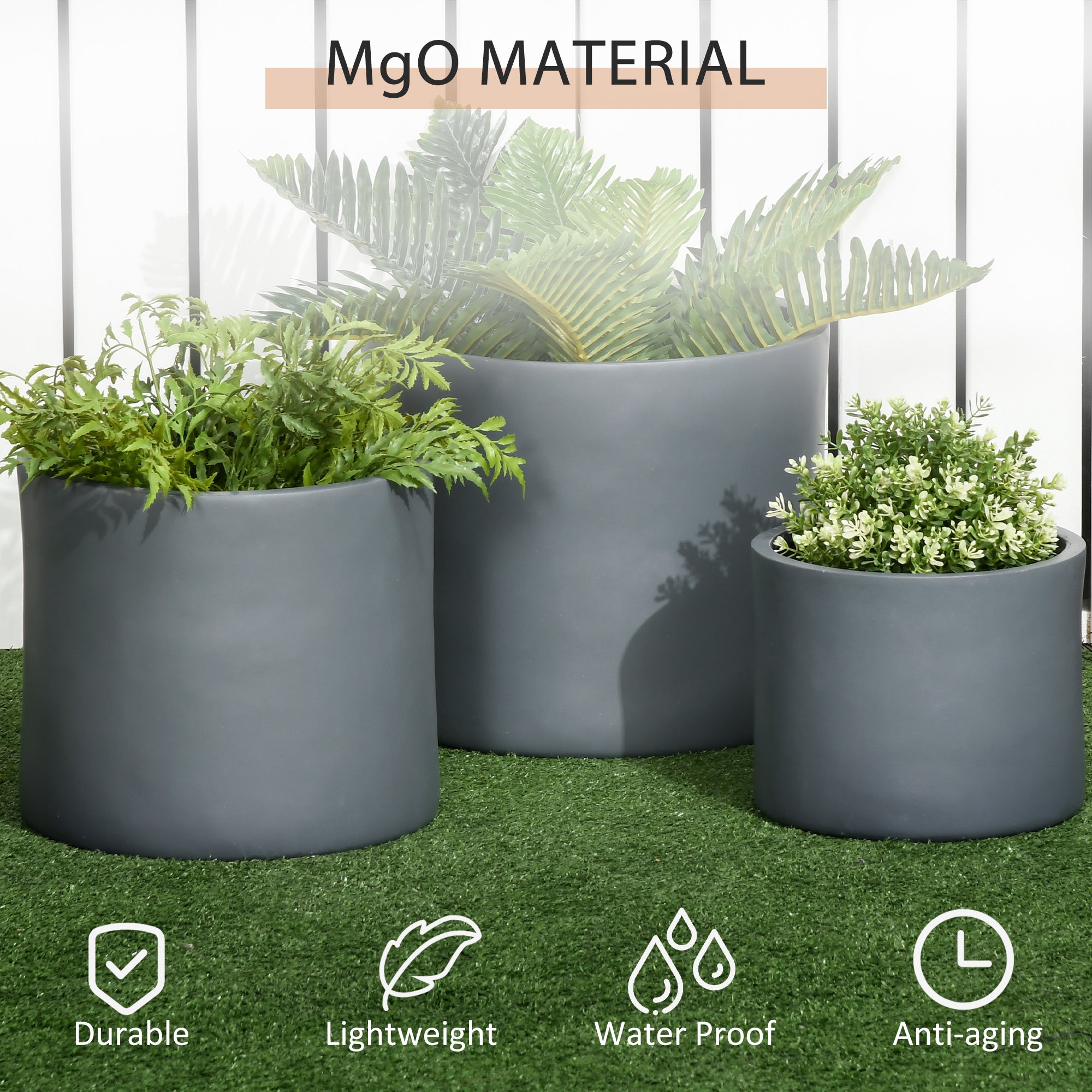13 in plant pot Outsunny Set of 3 Planters, 13"/11.5"/9" with Drainage Holes