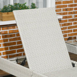 3-piece PE Rattan Sun Lounger Set with Adjustable 5-Position Recliner, Patio Chaise Lounge Chair Set with Cushions, Headrests, Glass Top Square Coffee Table, Light Grey
