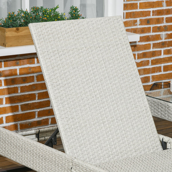 3-piece PE Rattan Sun Lounger Set with Adjustable 5-Position Recliner, Patio Chaise Lounge Chair Set with Cushions, Headrests, Glass Top Square Coffee Table, Light Grey