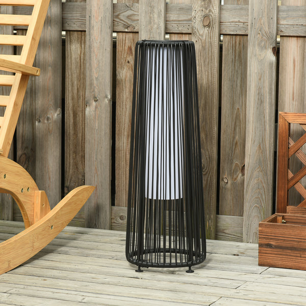 Wicker Solar Floor Lamp, 24" Solar Powered Outdoor Lamp with Auto On/Off LED Lights, IP44 Waterproof, Decorative Outdoor Lantern for Patio, Porch, Pathway, Black