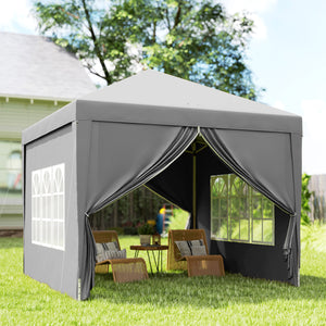 10'x10' Outdoor Pop Up Party Tent Gazebo Canopy with Carrying Bag (Light Grey)