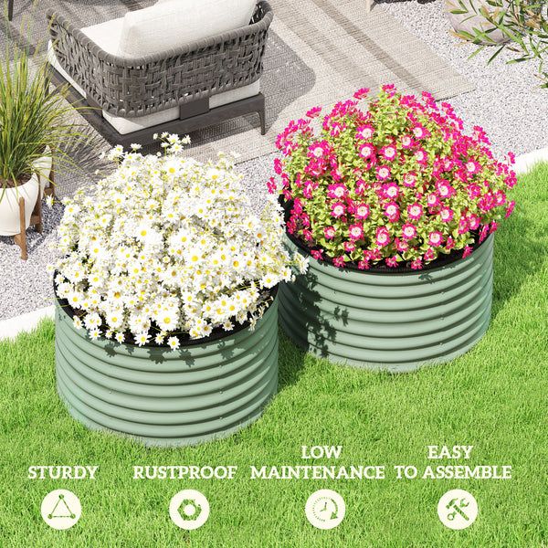 Outsunny Galvanized Raised Garden Bed Set of 2, Planters for Outdoor Plants with Safety Edging, Easy-to-assemble Stock Tanks for Growing Flowers, Herbs and Vegetables, 3' x 3' x 2', Light Green