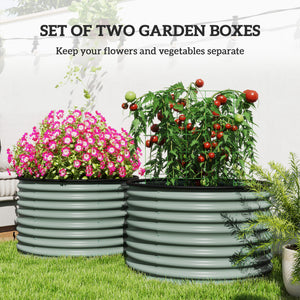 Outsunny Galvanized Raised Garden Bed Set of 2, Planters for Outdoor Plants with Safety Edging, Easy-to-assemble Stock Tanks for Growing Flowers, Herbs and Vegetables, 3' x 3' x 2', Light Green