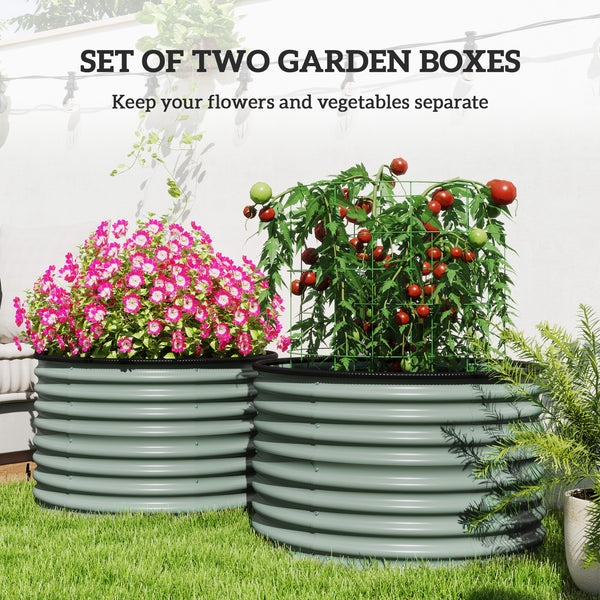 Outsunny Galvanized Raised Garden Bed Set of 2, Planters for Outdoor Plants with Safety Edging, Easy-to-assemble Stock Tanks for Growing Flowers, Herbs and Vegetables, 3' x 3' x 2', Light Green