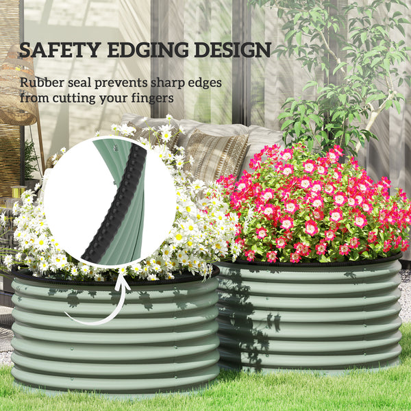 Outsunny Galvanized Raised Garden Bed Set of 2, Planters for Outdoor Plants with Safety Edging, Easy-to-assemble Stock Tanks for Growing Flowers, Herbs and Vegetables, 3' x 3' x 2', Light Green