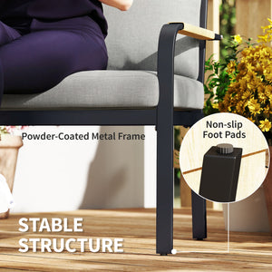 7 Seater Garden Furniture Set with 2 Loveseats, Armchair, 2 Armless Chairs, Footstool, Faux Wood Table, Metal Garden Sofa Set with Cushions, Outdoor Furniture Conversation Sets, Light Grey