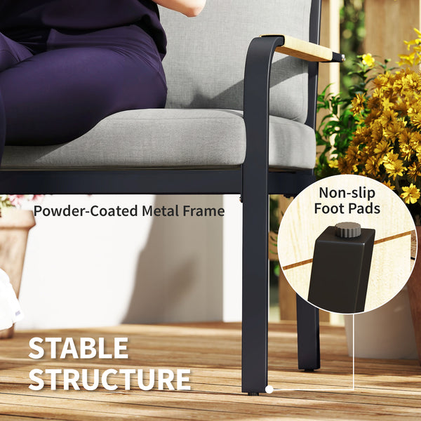 7 Seater Garden Furniture Set with 2 Loveseats, Armchair, 2 Armless Chairs, Footstool, Faux Wood Table, Metal Garden Sofa Set with Cushions, Outdoor Furniture Conversation Sets, Light Grey