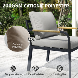 7 Seater Garden Furniture Set with 2 Loveseats, Armchair, 2 Armless Chairs, Footstool, Faux Wood Table, Metal Garden Sofa Set with Cushions, Outdoor Furniture Conversation Sets, Light Grey