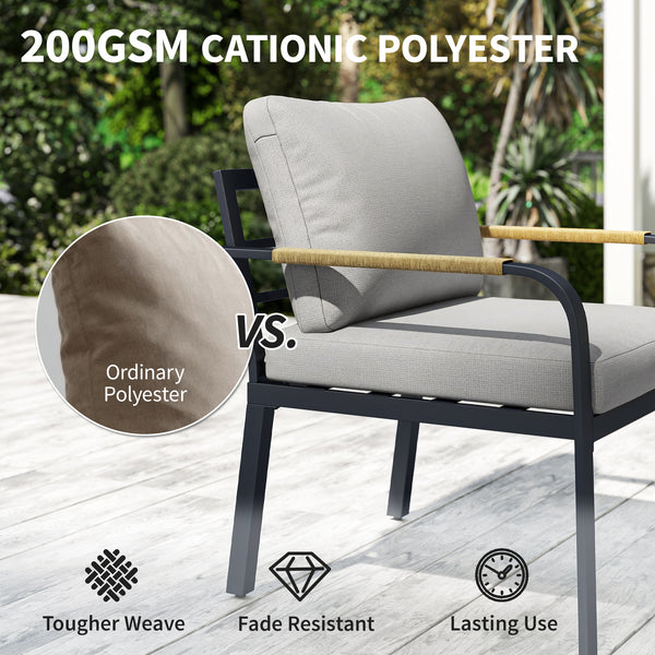 7 Seater Garden Furniture Set with 2 Loveseats, Armchair, 2 Armless Chairs, Footstool, Faux Wood Table, Metal Garden Sofa Set with Cushions, Outdoor Furniture Conversation Sets, Light Grey