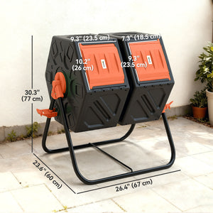 34.5 Gallon Dual Chamber Compost Bin, Rotating Composter, Compost Tumbler with 24 Ventilation Openings and Steel Legs, Orange