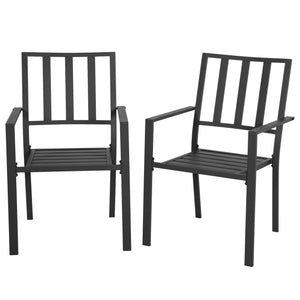 Outsunny Set of 2 Patio Dining Chairs, Stackable Outdoor Garden Bistro Chairs with Metal Slatted Seat & Backrest for Yard, Garden, Black