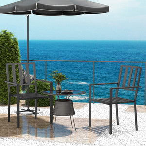 Outsunny Set of 2 Patio Dining Chairs, Stackable Outdoor Garden Bistro Chairs with Metal Slatted Seat & Backrest for Yard, Garden, Black