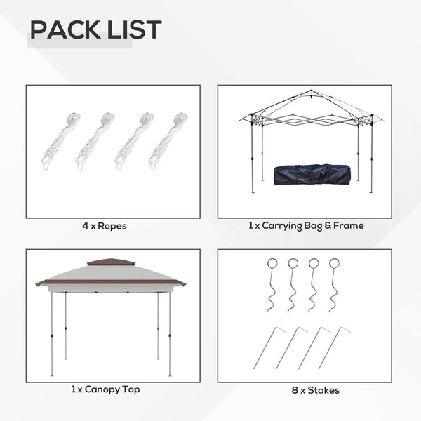 Outsunny 12' x 12' Pop Up Canopy Tent with Netting and Carry Bag, Instant Sun Shelter with 137 sq.ft Shade, Tents for Parties, Height Adjustable, for Outdoor, Garden, Patio, Beige and Brown