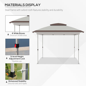 Outsunny 12' x 12' Pop Up Canopy Tent with Netting and Carry Bag, Instant Sun Shelter with 137 sq.ft Shade, Tents for Parties, Height Adjustable, for Outdoor, Garden, Patio, Beige and Brown