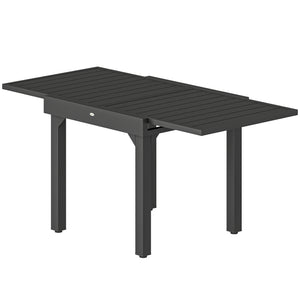 Extending Garden Table for 4-6 People, 80-160 cm Aluminium Extendable Outdoor Patio Table with Slatted Top for Garden, Lawn, Yard, Black