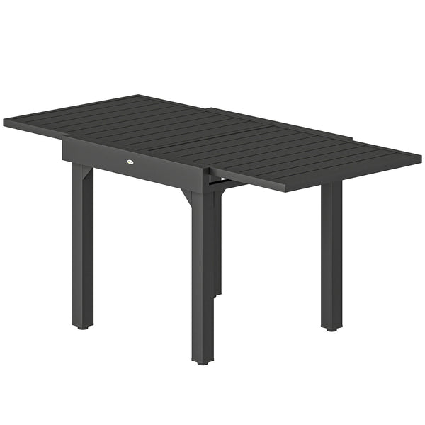 Extending Garden Table for 4-6 People, 80-160 cm Aluminium Extendable Outdoor Patio Table with Slatted Top for Garden, Lawn, Yard, Black
