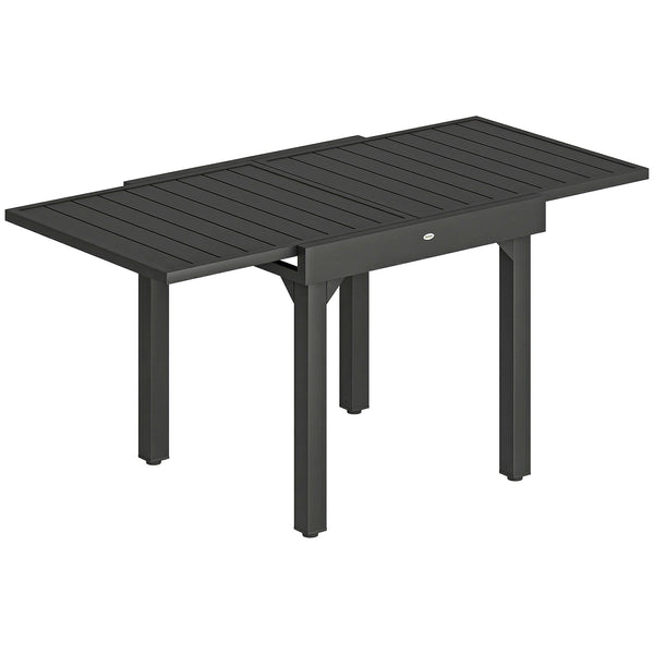 Extending Garden Table for 4-6 People, 80-160 cm Aluminium Extendable Outdoor Patio Table with Slatted Top for Garden, Lawn, Yard, Black