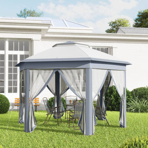 13' x 13' Pop Up Gazebo, Hexagonal Canopy Shelter with 6 Zippered Mesh Netting, Event Tent with Strong Steel Frame for Patio Backyard Garden Wedding Party, Gray