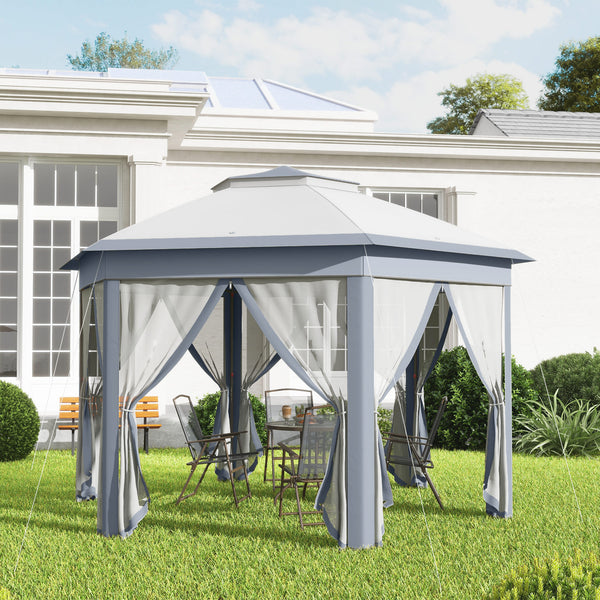 13' x 13' Pop Up Gazebo, Hexagonal Canopy Shelter with 6 Zippered Mesh Netting, Event Tent with Strong Steel Frame for Patio Backyard Garden Wedding Party, Gray
