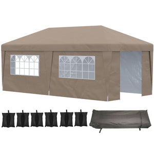 10' x 19.5' Pop Up Canopy Tent with Sidewalls, UPF 30+ Height Adjustable Large Party Tent Event Shelter with Leg Weight Bags and Wheeled Carry Bag for Garden, Patio, Brown