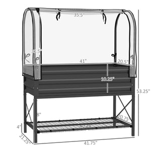 Outsunny Raised Garden Bed with Cover and Storage Shelf, Rectangular Metal Elevated Planter Box with Legs and Bed Liner for Vegetables, Flowers, Herbs, Black