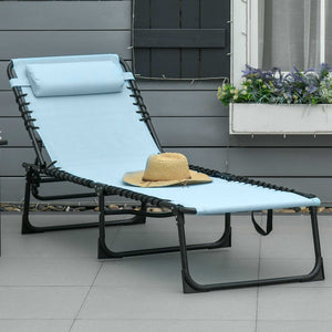 Outsunny Folding Chaise Lounge Pool Chair, Patio Sun Tanning Chair, Outdoor Lounge Chair with 4-Position Reclining Back, Breathable Mesh Seat for Beach, Yard, Patio, Baby Blue