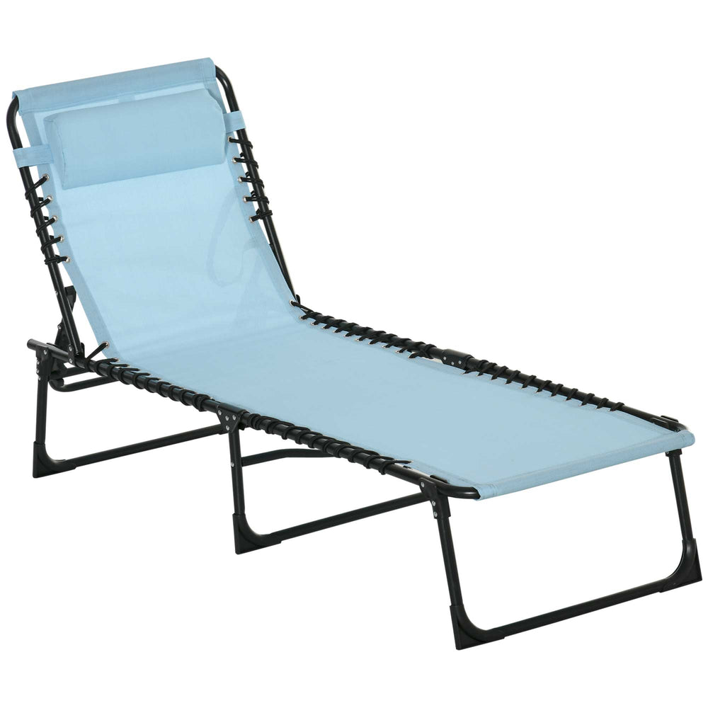 Outsunny Folding Chaise Lounge Pool Chair, Patio Sun Tanning Chair, Outdoor Lounge Chair with 4-Position Reclining Back, Breathable Mesh Seat for Beach, Yard, Patio, Baby Blue